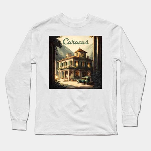 Caracas Venezuela Vintage Travel Art Poster Long Sleeve T-Shirt by OldTravelArt